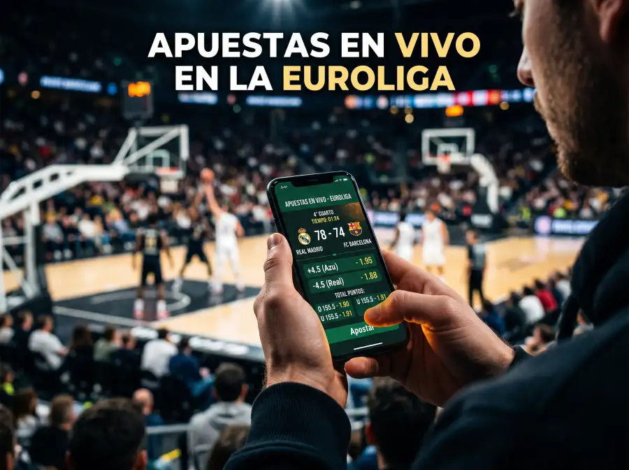Pantalla de apuestas en directo durante un partido de la Euroliga de baloncesto
